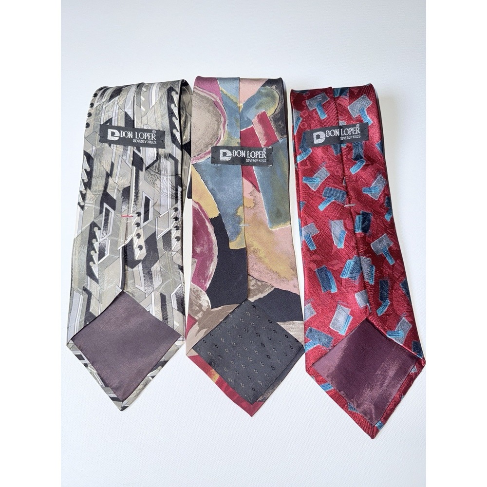 Don Loper Beverly Hills 100% Italian Silk Tie Set Abstract Vintage‎ Lot 3